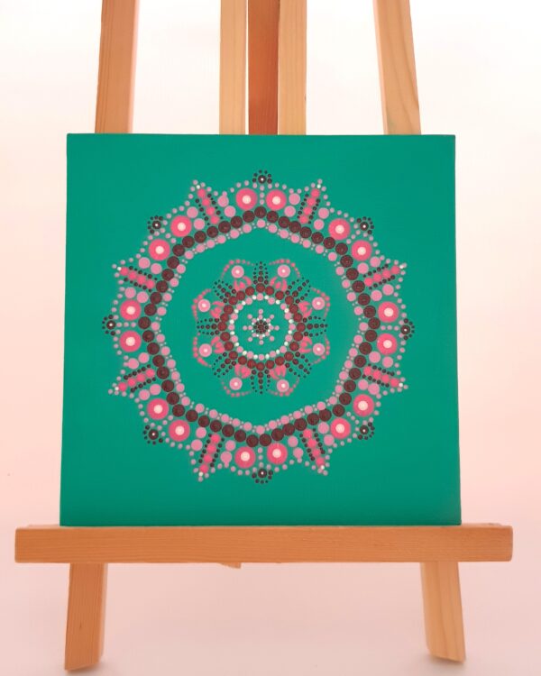 De Energie Buddha - Mandala Dot Painting - Middelgroot canvas met ophanghaakje - Turqoise op ezel Schilderij middelgroot - Turqoise